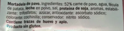 Lista de ingredientes del producto Mortadela pavo Realvalle Realvalle 200 g