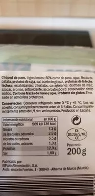 Lista de ingredientes del producto Chopped de pavo Realvalle 200 g