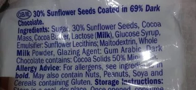 Lista de ingredientes del producto Sunflower seeds coated in dark chocolate Eridanous 