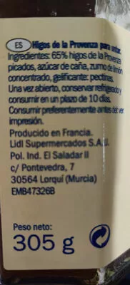 Lista de ingredientes del producto Fig fruit spread Duc de Coeur 305 g