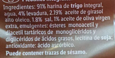 Lista de ingredientes del producto Picos integrales La Cestera 250 g