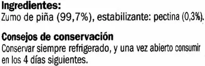 Lista de ingredientes del producto Jus d'Ananas Vitafit 750 ml