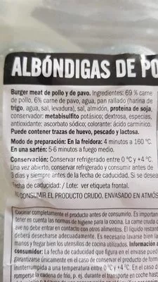 Lista de ingredientes del producto Albóndigas pollo y pavo lidl 