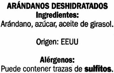 Lista de ingredientes del producto Arándanos deshidratados Alesto 200 g