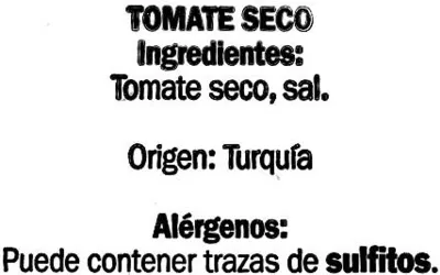 Lista de ingredientes del producto Tomate seco Alesto 125 g