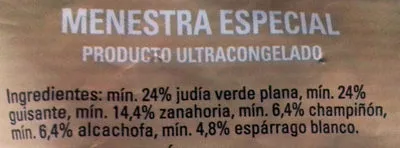 Lista de ingredientes del producto Menestra especial con espárrago blanco Freshona 1 Kg