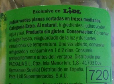 Lista de ingredientes del producto Judías verdes Freshona 