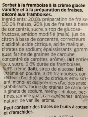 Lista de ingredientes del producto Kerst: Ijs Cubics Vanille-framboos 4 Stuks (delicieux) Diepvries Lidl 