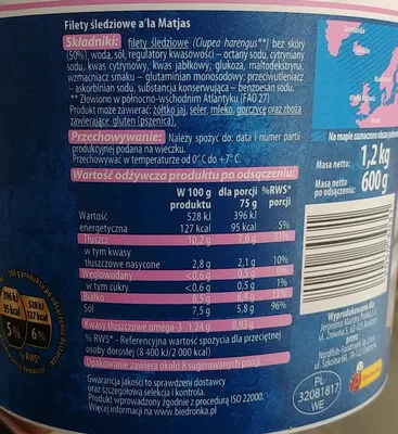 Lista de ingredientes del producto  Biedronka 