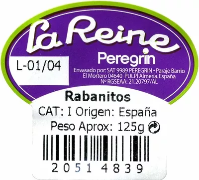 Lista de ingredientes del producto Rabanitos Peregrín 125 g