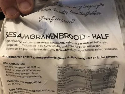 Lista de ingredientes del producto Sesamgranenbrood,Half Lidl 