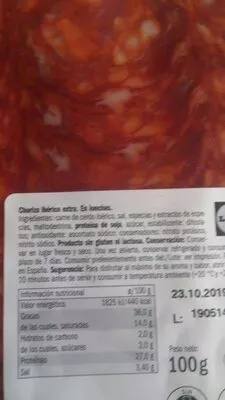 Lista de ingredientes del producto Chorizo iberico Realvalle 100 g