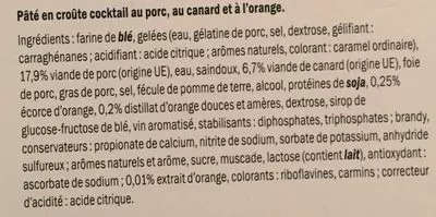 Lista de ingredientes del producto Pâté en croûte Deluxe 