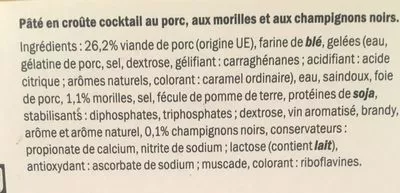 Lista de ingredientes del producto Paté en croûte aux morilles Deluxe 450g