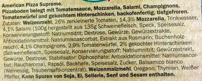 Lista de ingredientes del producto American Supreme nach amerikanischer art Trattoria Alfredo, Lidl 440 g