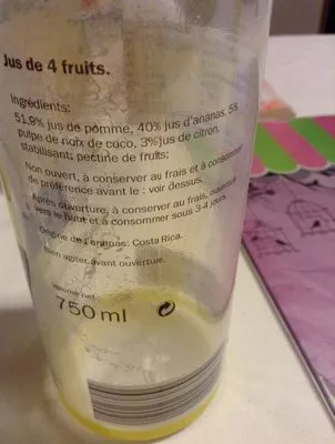 Lista de ingredientes del producto Piña Colada sans alcool Solevita, Lidl 750 ml