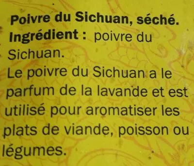 Lista de ingredientes del producto Poivre du sichhan Vitasia 