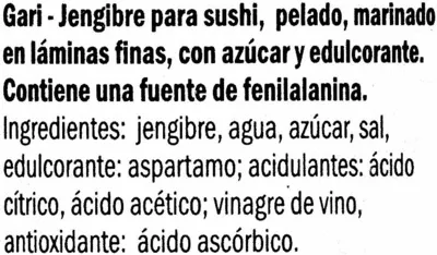 Lista de ingredientes del producto Jengibre encurtido VitAsia 190 g (neto), 110 g (escurrido)