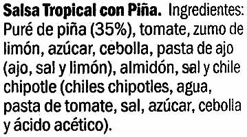 Lista de ingredientes del producto Salsa tropical con piña "Kania" Kania 320 g (neto)