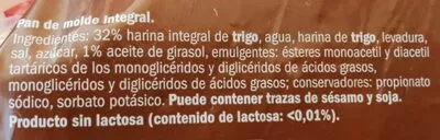 Lista de ingredientes del producto Pan de molde integral de trigo la cestera 820