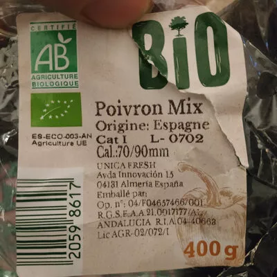 Lista de ingredientes del producto Poivrons bio  400 g