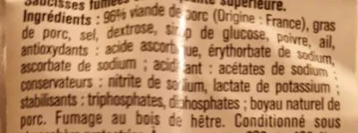 Lista de ingredientes del producto Saucisse fumées Saint Alby 400 g