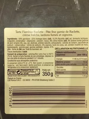 Lista de ingredientes del producto Tarte flambée Raclette Lidl 