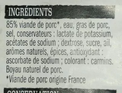 Lista de ingredientes del producto 8 saucisse de toulouse L'etal Du Boucher 1 kg