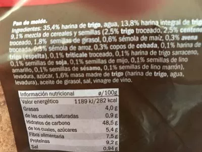 Lista de ingredientes del producto 15 cereales y semillas La Cestera 675 g