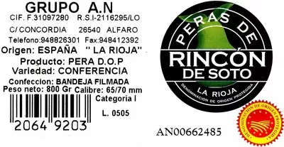 Lista de ingredientes del producto Peras de Rincón de Soto Grupo AN 800 g