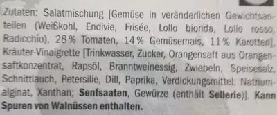 Lista de ingredientes del producto Salat Kunterbunt mit Kräuter-Vinaigrette Select & Go 300g (200g Salatmischung 100ml Kräuter-Vinaigrette)