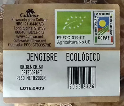 Lista de ingredientes del producto Jengibre ecológico Cultivar 200 g