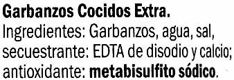 Lista de ingredientes del producto Garbanzos campo largo Campo Largo 540 g (neto), 400 g (escurrido)