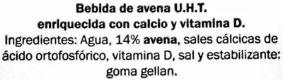 Lista de ingredientes del producto Bebida de avena Milbona 1 l