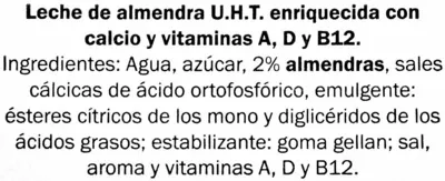 Lista de ingredientes del producto Leche de Almendra Calcio Milbona 1 l