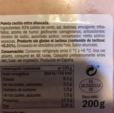 Lista de ingredientes del producto Lacón al horno Realvalle 200 g