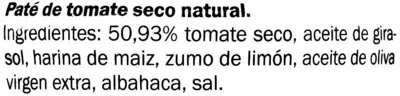 Lista de ingredientes del producto Paté tomate seco Deluxe Glas