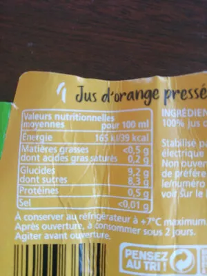 Lista de ingredientes del producto Jus d'orange pressée  