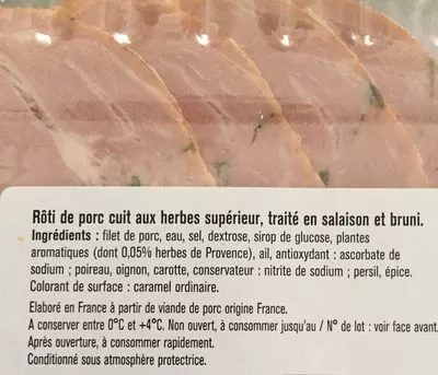 Lista de ingredientes del producto Rôti de porc aux herbes Saint Alby 160 g