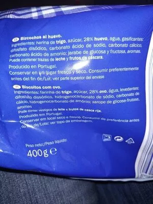 Lista de ingredientes del producto Bizcochos Sondey 400 g