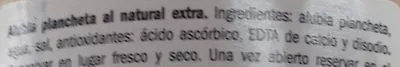 Lista de ingredientes del producto Alubia plancheta Deluxe 660 g - neto, 400 g - escurrido