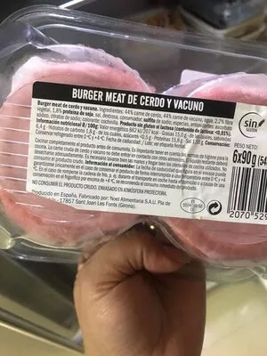 Lista de ingredientes del producto Hamburguesas Lidl 6 x 90 g