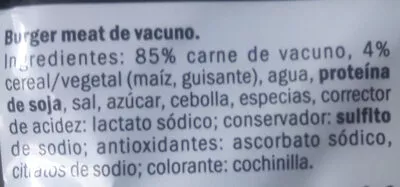 Lista de ingredientes del producto Burguer Meat de vacuno Lidl 540g