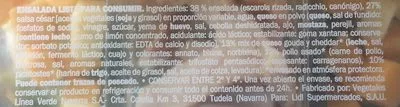 Lista de ingredientes del producto Cesar con pollo y queso Edulis 220 g