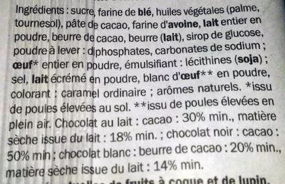 Lista de ingredientes del producto Grandin trois chocolats cookies Grandino 200 g e