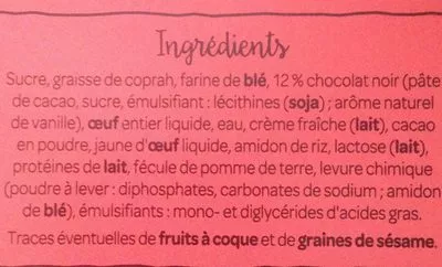 Lista de ingredientes del producto Fondant au Chocolat et son Cœur Coulant Milbona 