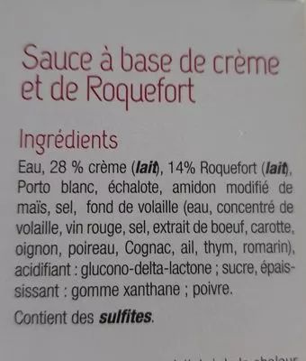 Lista de ingredientes del producto Sauce Roquefort  