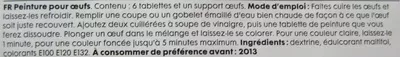 Lista de ingredientes del producto Peinture pour Œufs de Pâques Heitmann, Hema 1 sachet de 6 tablettes