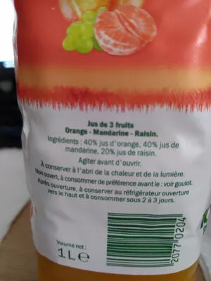 Lista de ingredientes del producto Jus petit déjeuner Solevita 1 L e