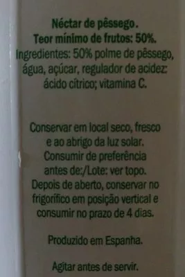 Lista de ingredientes del producto Original nectar pêssego Solevita 